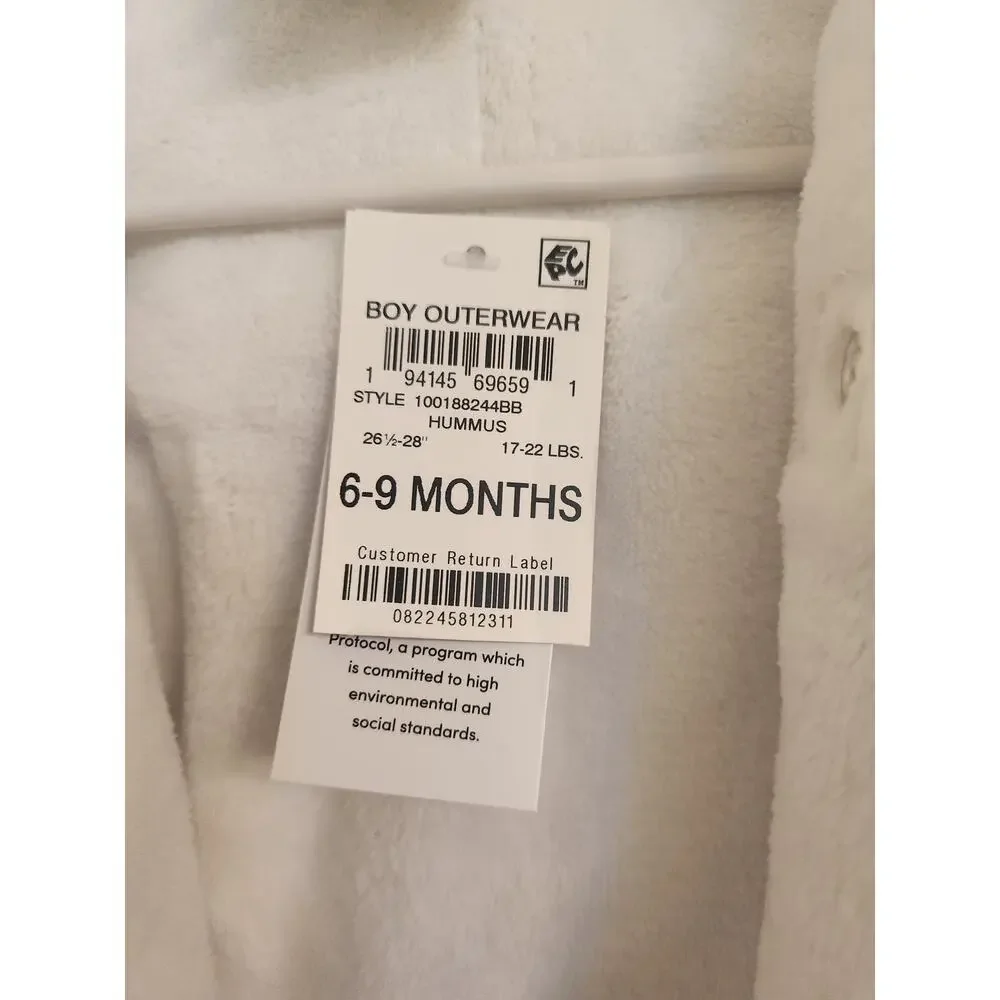 NWT First Impressions Unisex Faux Sherpa Lined Hooded Jacket 6-9 Months